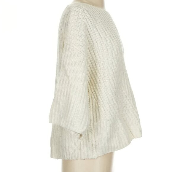 H&M Ivory/Cream Knit Pullover Sweater 3/4 Length Sleeves Loose Chunky Sweater - Picture 2 of 9